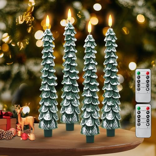 Flameless Candles with Remote – 4 Pack Christmas Tree Candles, Battery Operated Snowy Tree Design, 3D Flickering Flame, Safe Holiday Home Decor for Christmas Decorations & Gifts | Amazon (US)