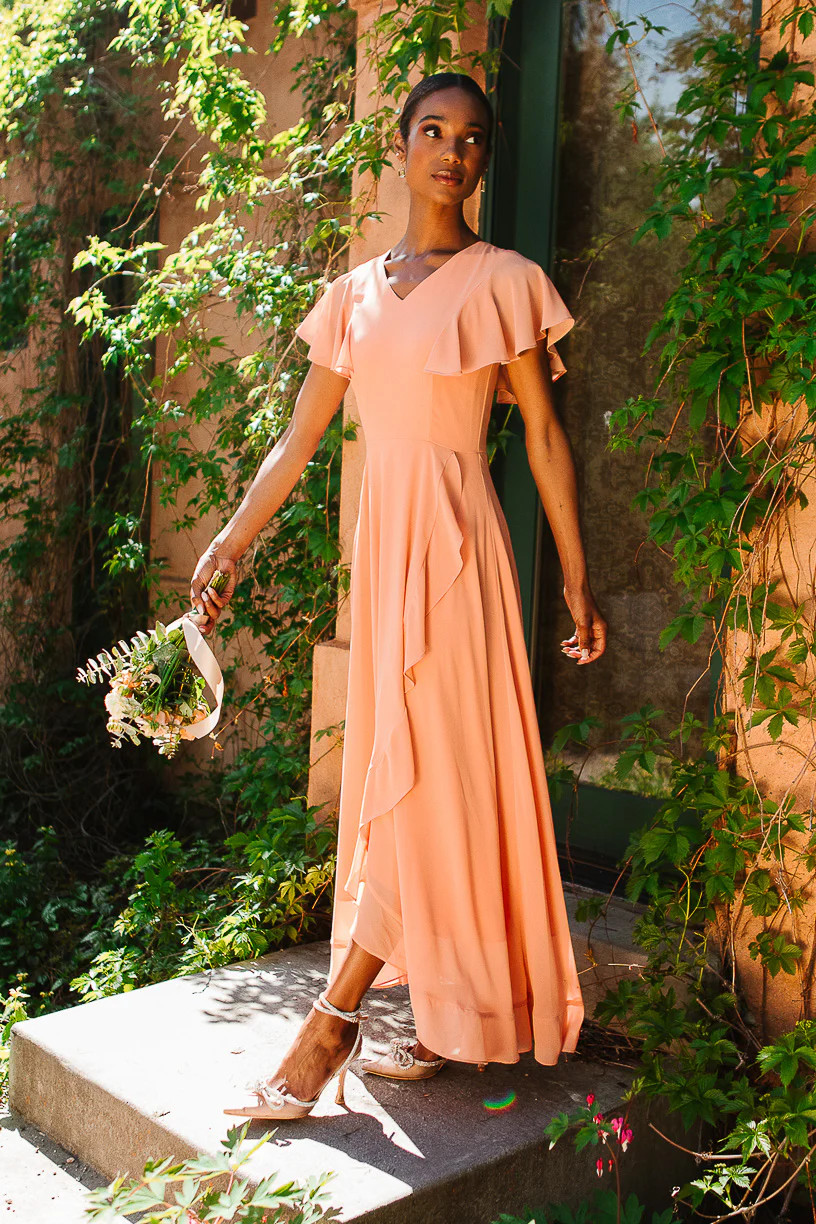 Callie Dress in Apricot Crush Chiffon | Ivy City Co