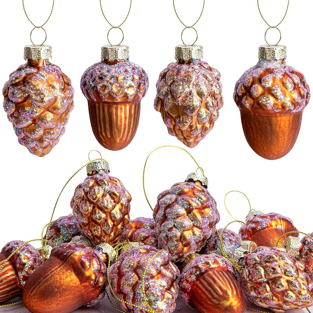 12 Pcs Christmas Pine Cone Glass Ornaments - Christmas Cone Glass Blown Ornaments - Fall Hanging ... | Amazon (US)