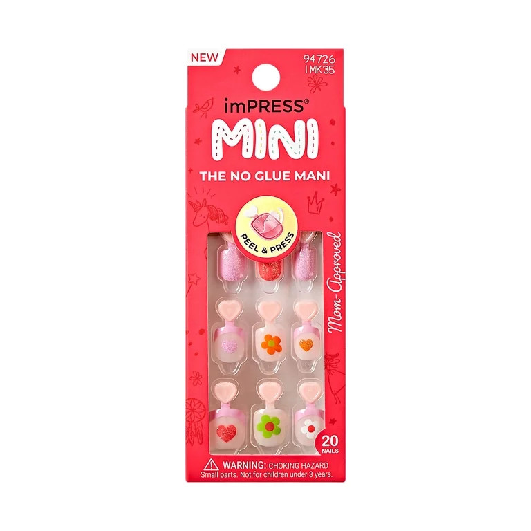 KISS imPRESS Kids  Press on Nails, Fairy Song, Pink, Kids Squoval, 20 Count | Walmart (US)