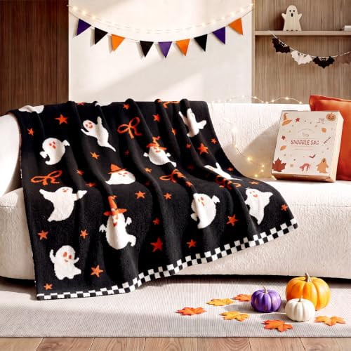 Snuggle Sac Halloween Throw Blanket, Black Ghost Blanket, Orange Bow Throw Blanket for Couch 50x60 inches, Ultra Soft Halloween Blanket for Decor & Gifts | Amazon (US)