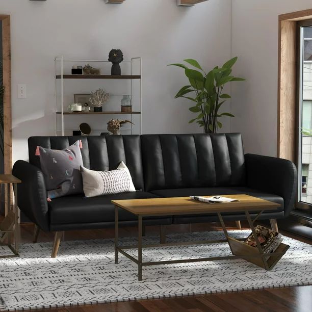 Novogratz Brittany Futon, Convertible Sofa & Couch, Black Faux Leather | Walmart (US)
