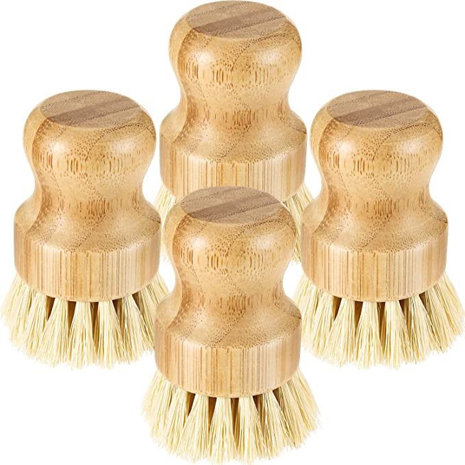 4 Pieces Bamboo Mini Scrub Brush Coconut Bristles Pot Brushes Dish Scrubber for Cast Iron Skillet... | Amazon (US)