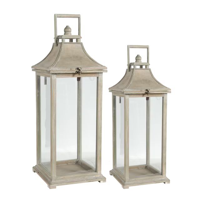 Siavonce 10.6-in x 28.4-in Ivory Wood Pillar Candle Outdoor Decorative Lantern | Lowe's