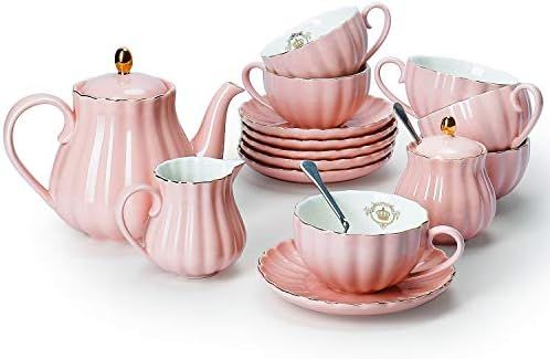 Amazingware Porcelain Tea Set - Tea Cup and Saucer Set Service for 6, with 28 ounces Teapot Sugar... | Amazon (US)