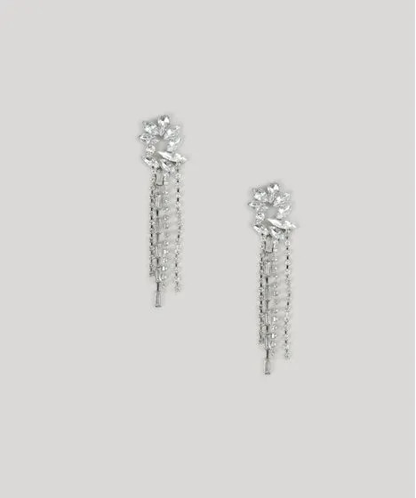Brinco com Franjas e Strass Prateado - Único | C&A BR