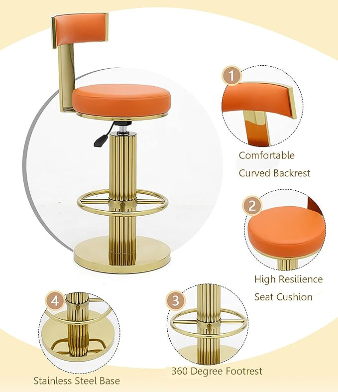 Counter Height Bar Stools with Back, Modern Adjustable Height Barstools Swivel Bar Chair with Pol... | Amazon (US)