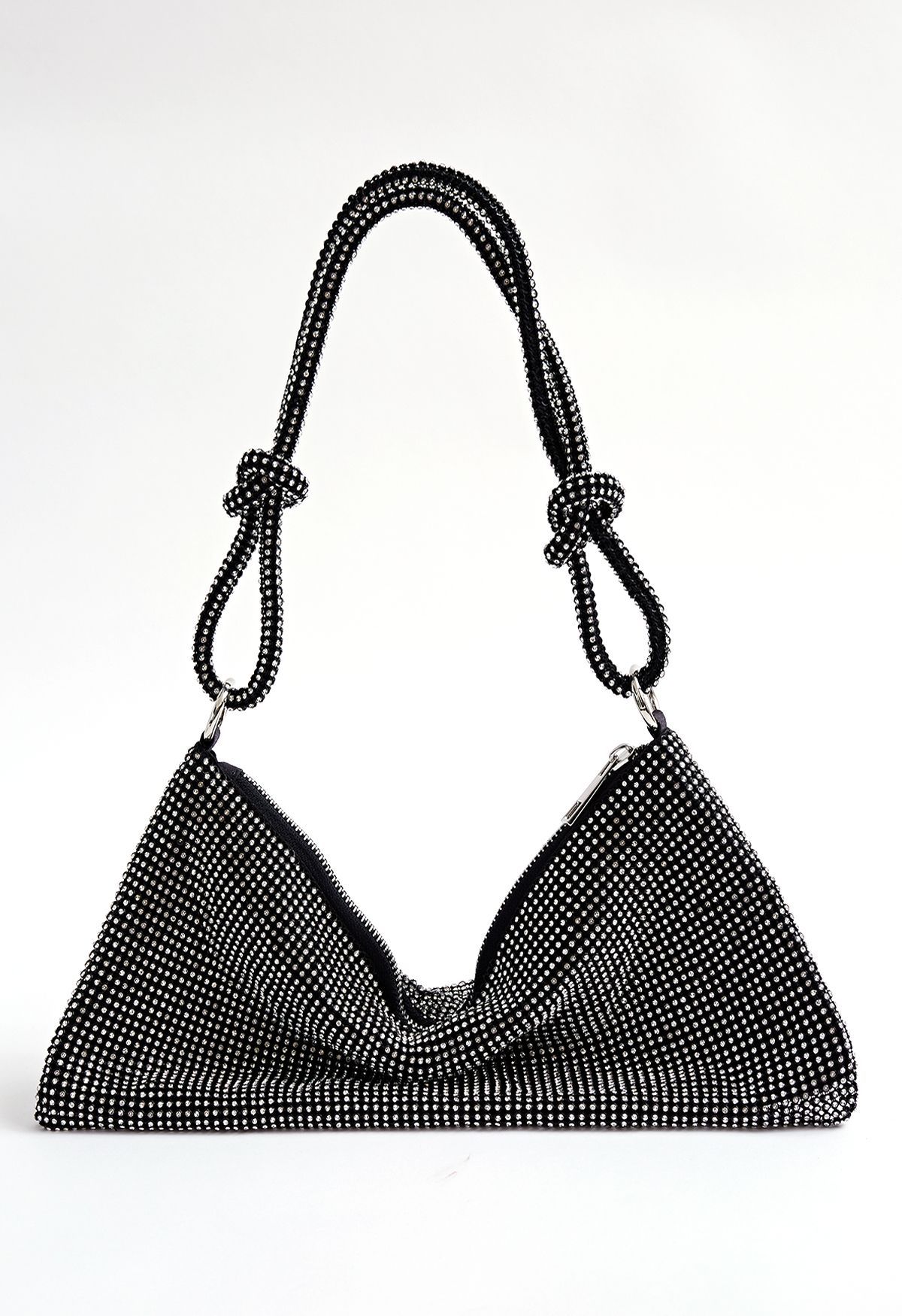 Full Diamond Double String Shoulder Bag in Black | Chicwish