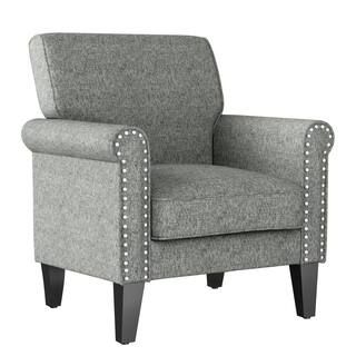 Handy Living Tapley Textured Gray Chenille Arm Chair with Nailhead Trim-A179744 - The Home Depot | The Home Depot