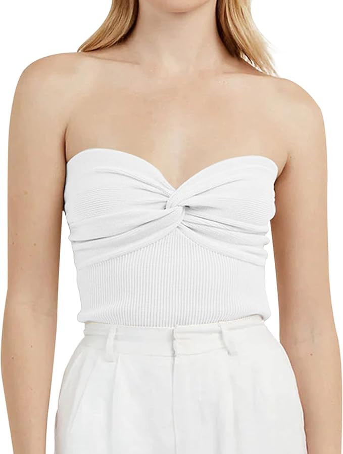 MISSACTIVER Women Twist Knot Front Knit Tube Tank Top Sleeveless Off Shoulder Strapless Crosscris... | Amazon (US)