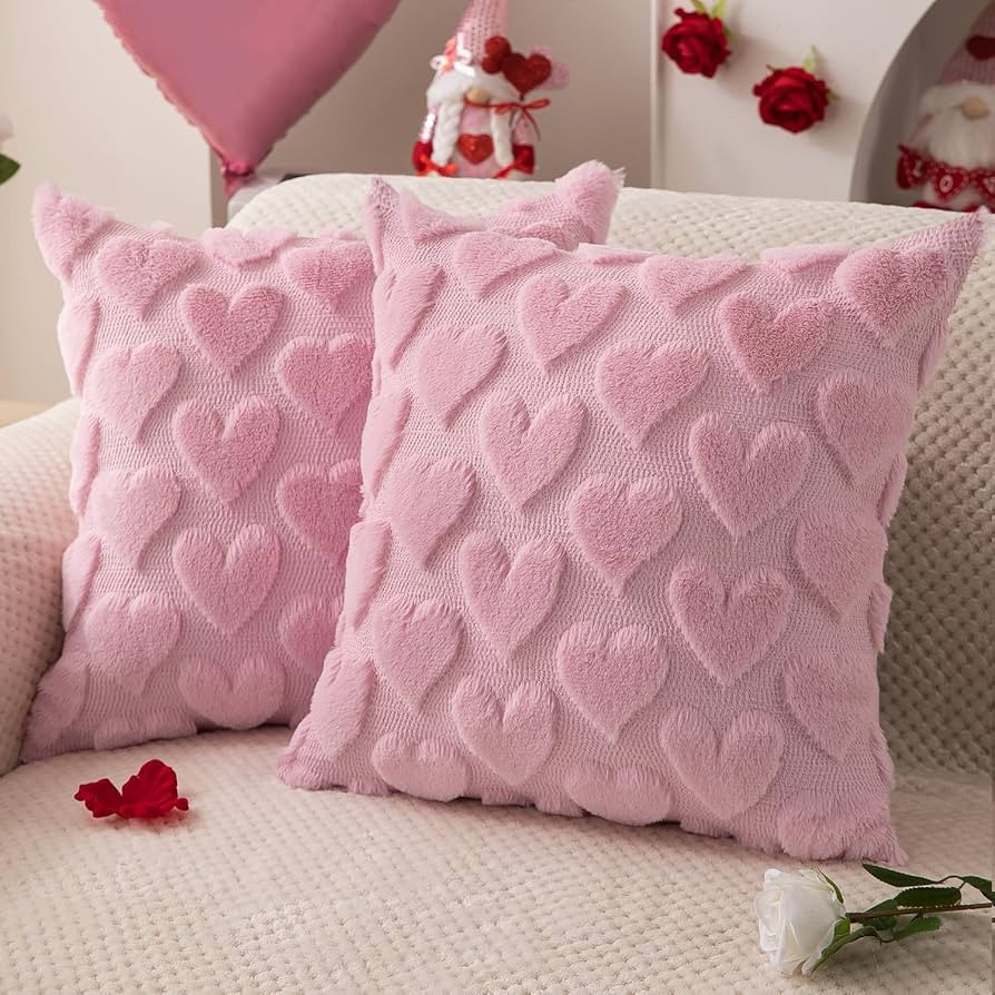 DFXSZ Valentines Pillow Covers 18x18 inch Set of 2 Valentines Day Decoration Pink Heart Soft Plus... | Amazon (US)
