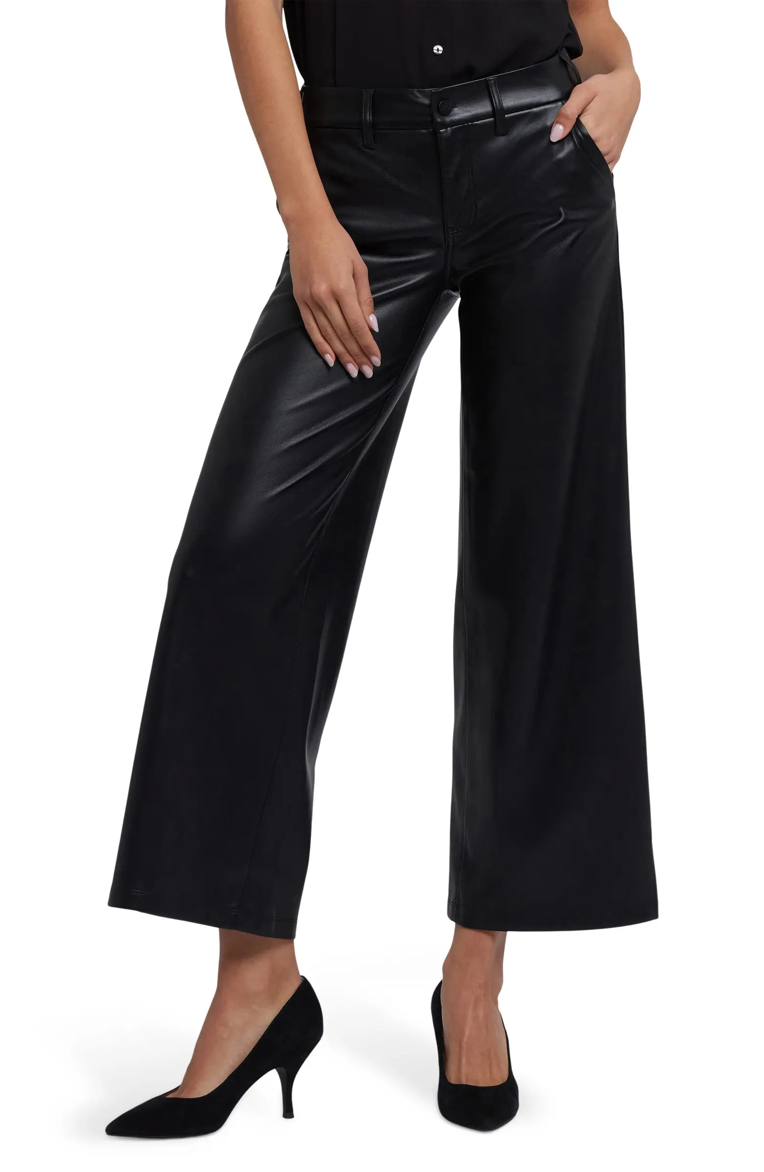 Faux Leather Wide Leg Ankle Pants | Nordstrom