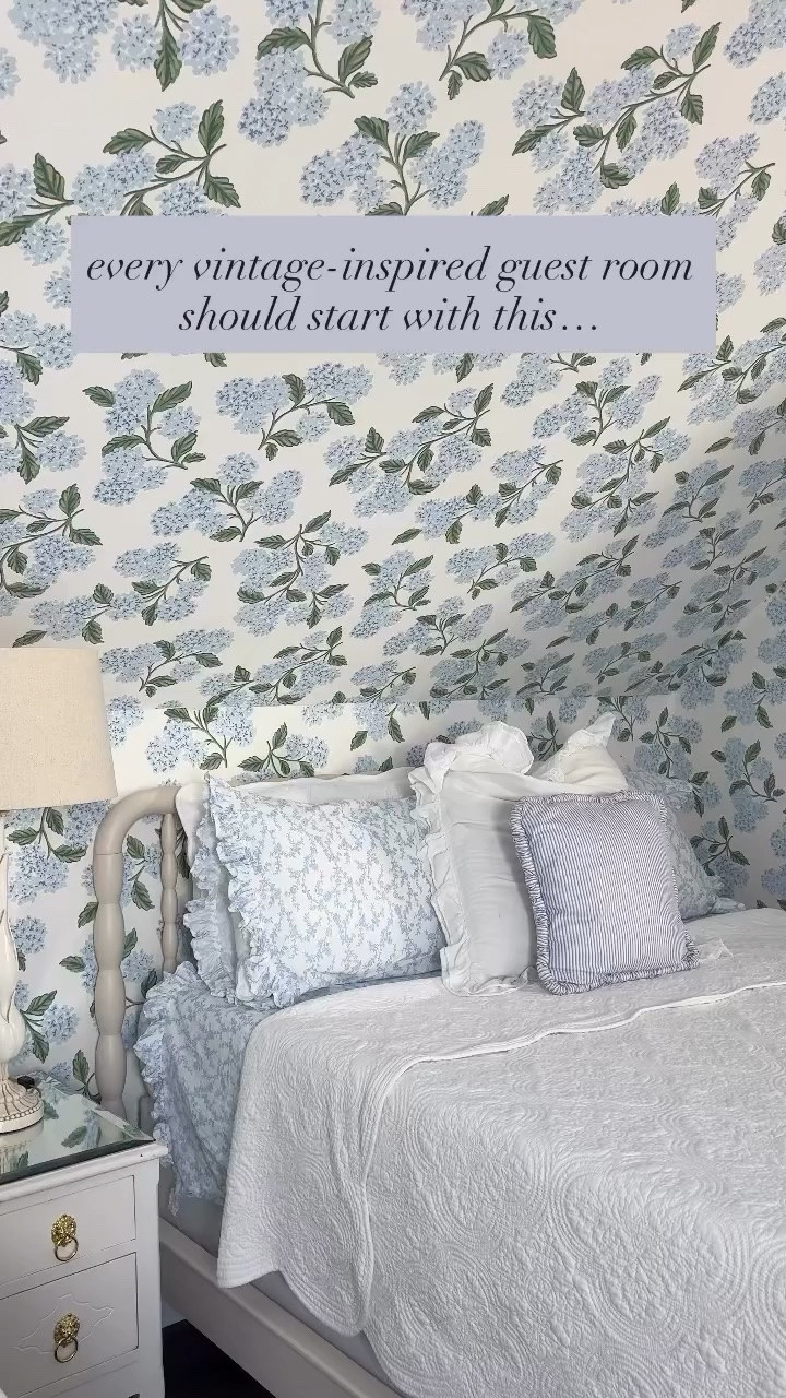 …two matching beds. If you have the space, there is truly nothing more charming or nostalgic than walking into a guest room with two beds side-by-side. 

I had always dreamt of a room with two turned wood Jenny Lind beds, and these off-white solid wood @plankandbeamfurniture beds are the cutest addition to the hydrangea room. I’d tried for too long to find two matching vintage beds, and getting these new was the way to go. Funny enough, before @plankandbeamfurniture reached out about a content collab, my mom had actually bought this same bed in pecan stain for their bedroom. She’d already raved about how sturdy and well made it is, so this was a no-brainer.

The two queen beds make this the most nostalgic little hideaway. Find me up here just hanging out 🩵

#plankandbeam #jennylind #guestbedroom #grandmillennial #ad 
🏷️ guest bedroom, hydrangeas, wallpaper, blue and white decor