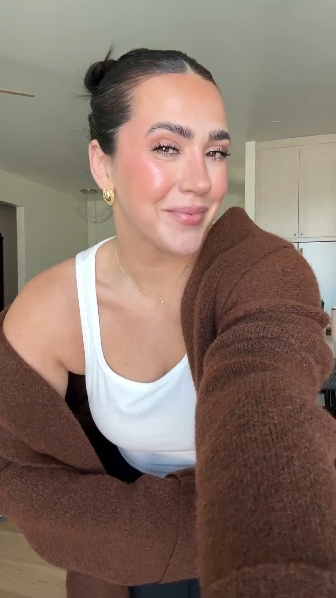 Cozy leggings outfit for winter. Cardigan sweater. Amazon size L in brown. Mom style, mom outfit, leggings outfit, GRWM, winter style. 

#LTKCyberWeek 

#LTKHoliday #LTKMidsize