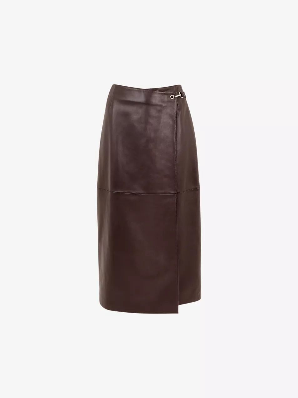 Josie wrap leather midi skirt | Selfridges