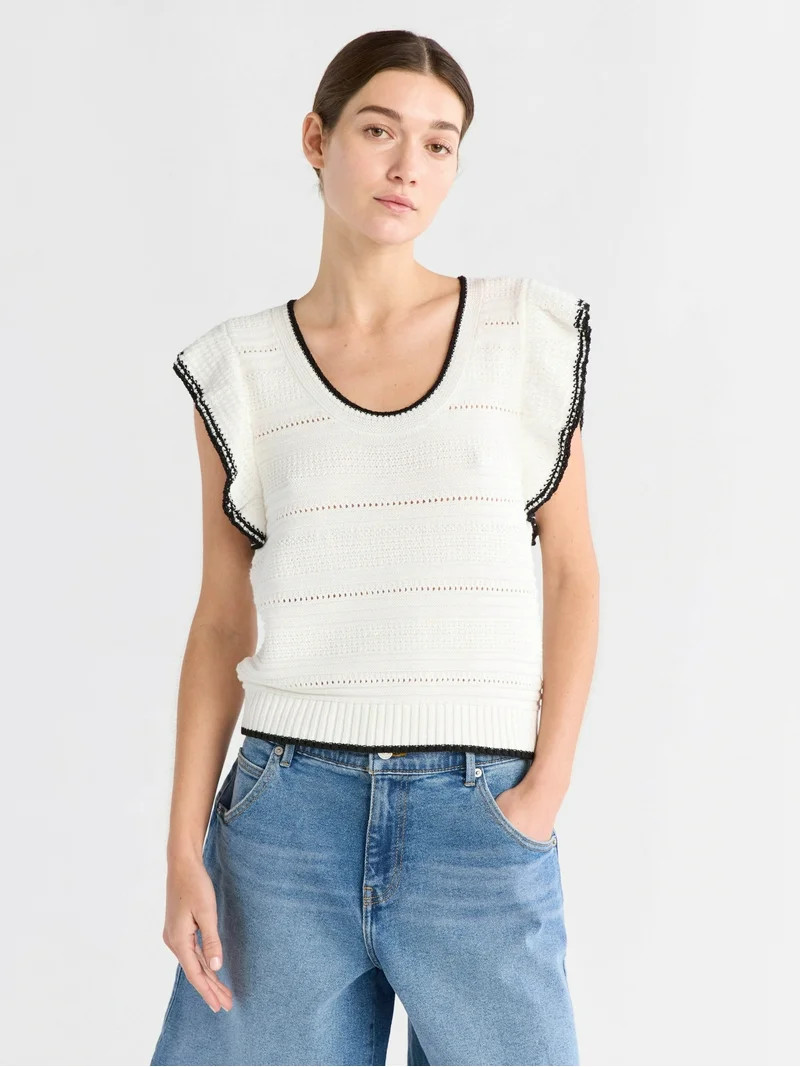 Free Assembly Women's and Women's Plus Size Pointelle Sweater Tank Top with Flutter Sleeves, Ligh... | Walmart (US)