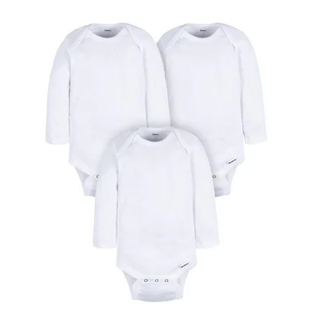 Gerber Gender Neutral Leisure White Long Sleeve Cotton Bodysuit, 3-Pack, Sizes Preemie - 24 Months | Walmart (US)