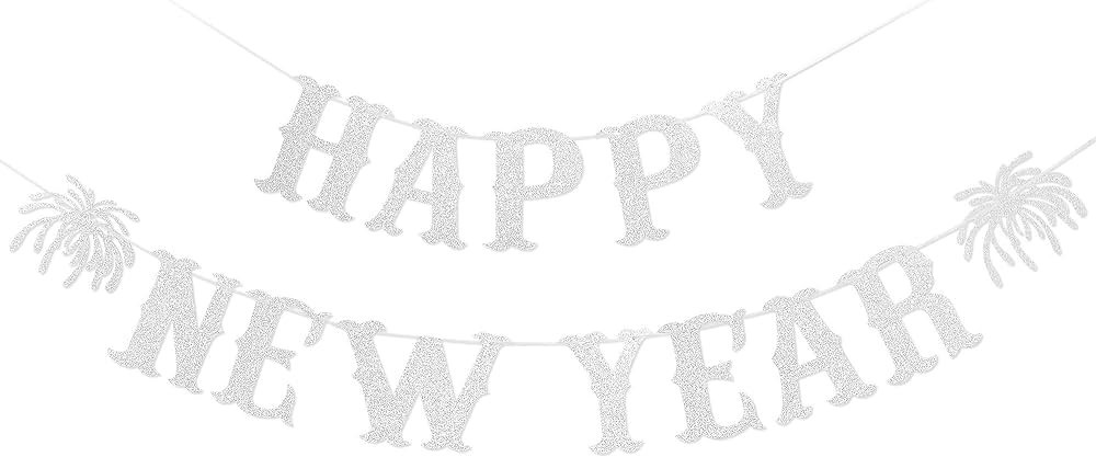 Silver Happy New Year Banner 2024 New Years Banner New Year Eve Banner 2024 Happy Nye Banner 2024... | Amazon (US)