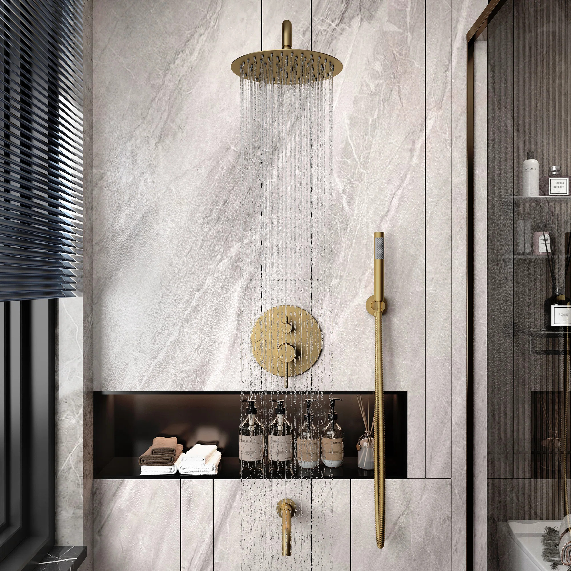 clihome Luxury Wall-Mounted 3-Function Shower System Solid Brass Mixer Valve, 1.8 GPM Flow & Dual... | Wayfair North America