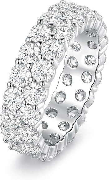 18K White Gold Plated Round-Cut Cubic Zirconia All-Around Band Ring Cocktail Jewelry for Women an... | Amazon (US)
