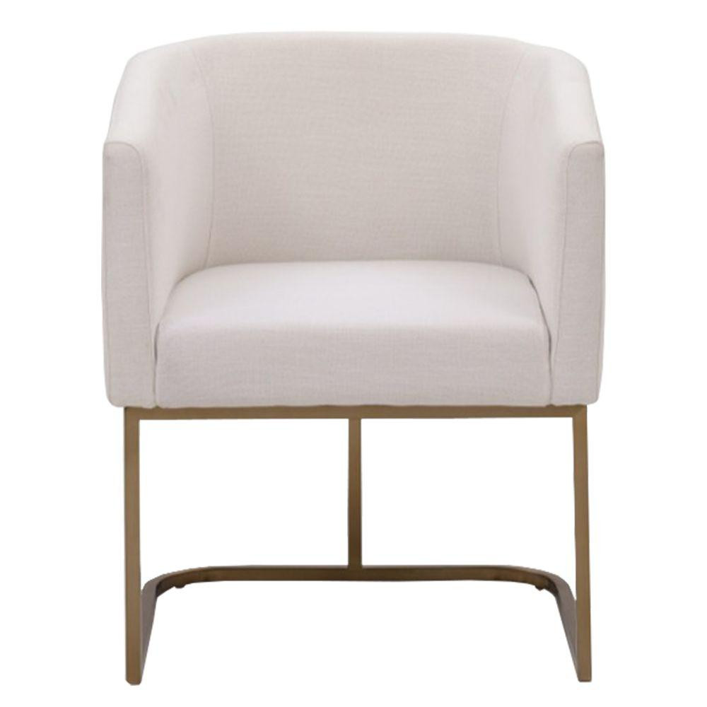 Benjara Fabric Upholstered White and Gold Dining Chair with Cantilever Steel Base | The Home Depot