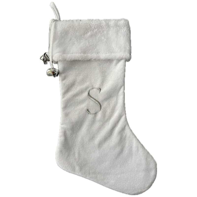 20In White Velvet Monogram S Stocking | At Home