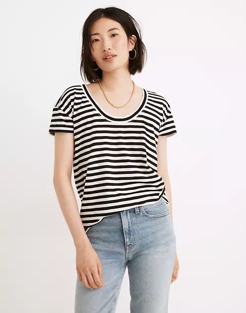 Whisper Cotton Scoopneck Tee in Pinson Stripe | Madewell