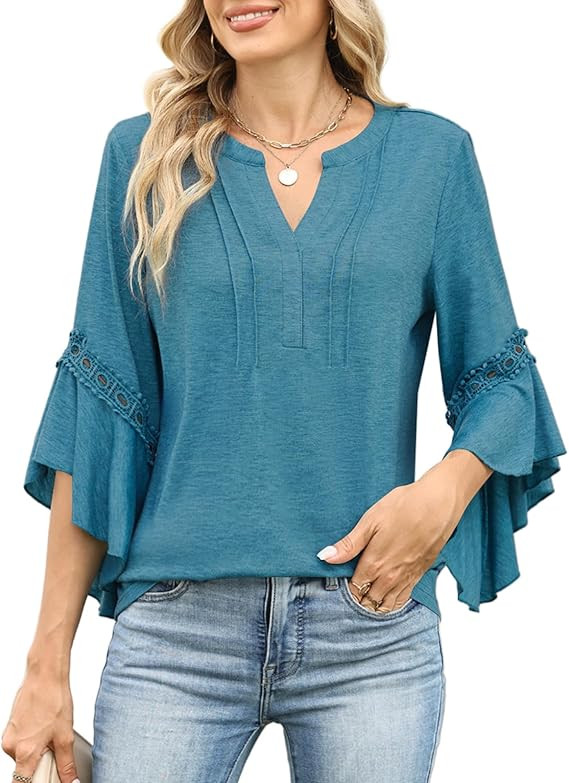 VIMPUNEC Womens 3/4 Length Sleeve Tops Dressy Casual Blouses V Neck Business Shirts Summer Clothe... | Amazon (US)