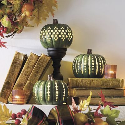 Glowing Carved Pumpkin, Set of Three | Grandin Road | Grandin Road