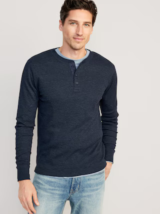 Waffle-Knit Built-In Flex Henley T-Shirt for Men | Old Navy (US)