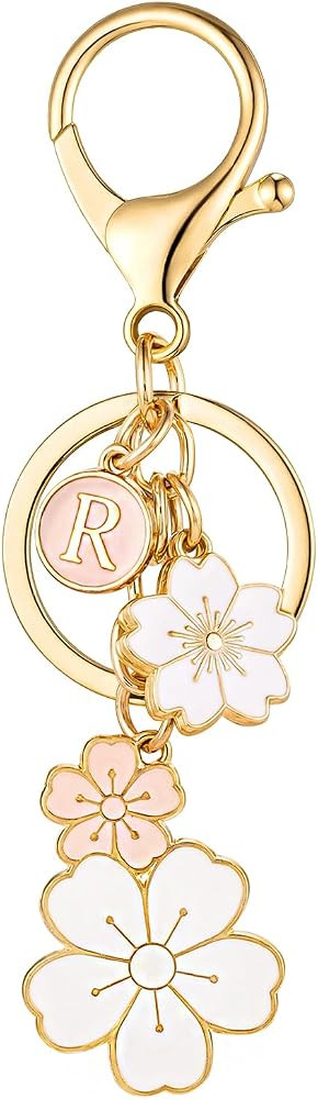 SELOVO Initial Keychain Flower Charms for Key Cute Pink Letter Keyring for Backpack | Amazon (US)