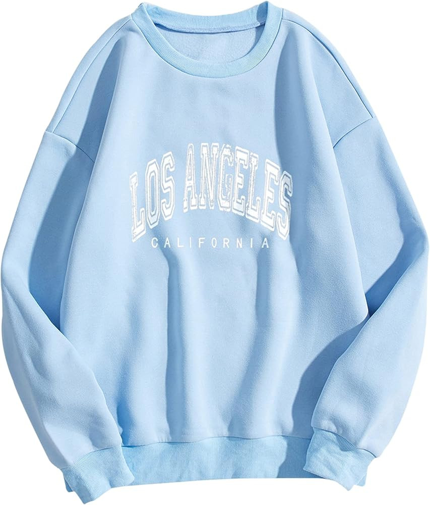 Meladyan Women's Oversized Los Angeles California Letter Print Graphic Pullover Tops Crewneck Long S | Amazon (US)