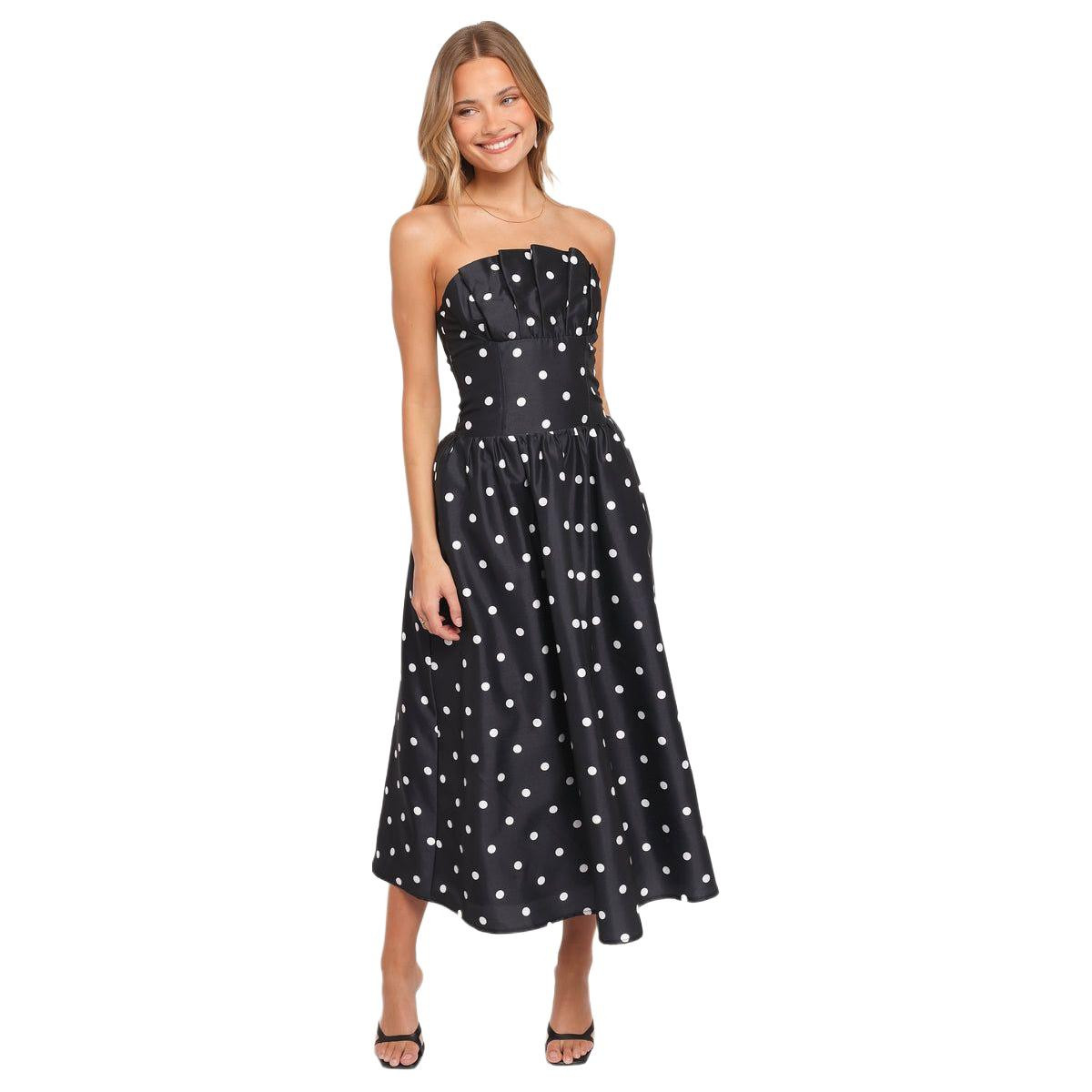Petal and Pup Women's Kimbra Strapless Midi Dress - Black polka dot | Macy's