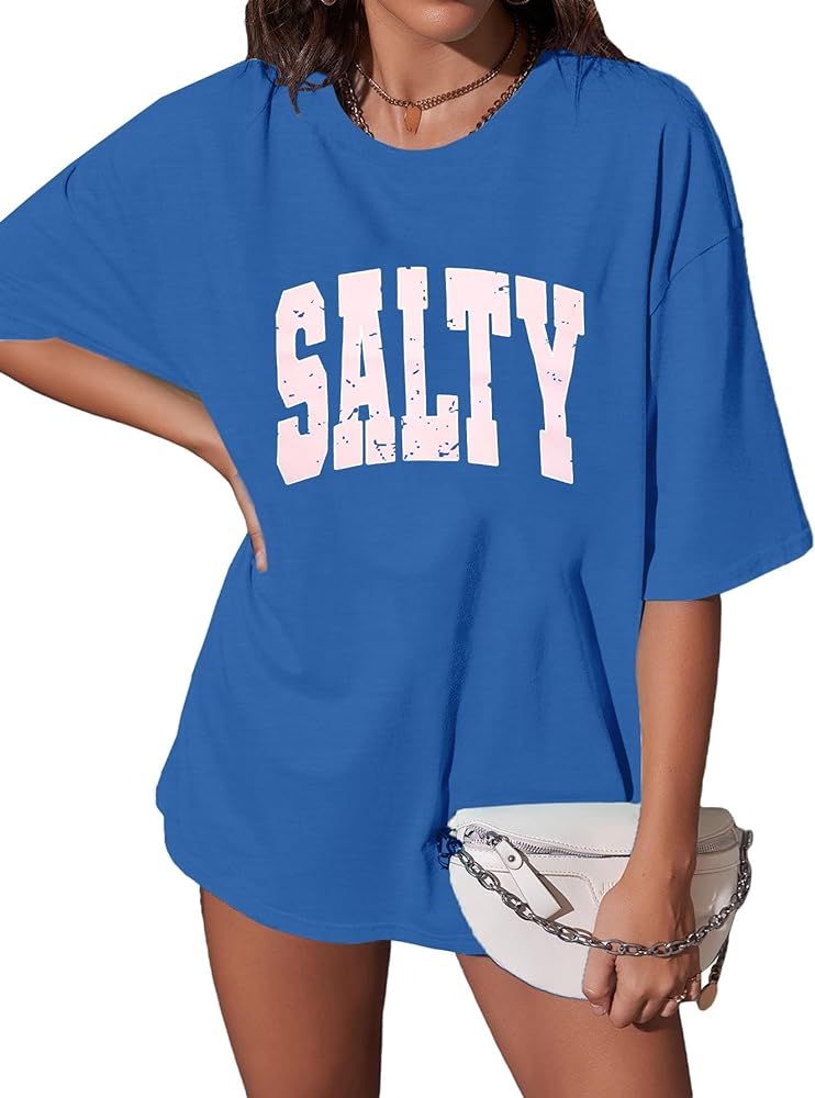 Salty Beach Oversized Graphic Tees: Womens Summer Beach Tshirts Hawaii Shirt Casual Short Sleeve ... | Amazon (US)