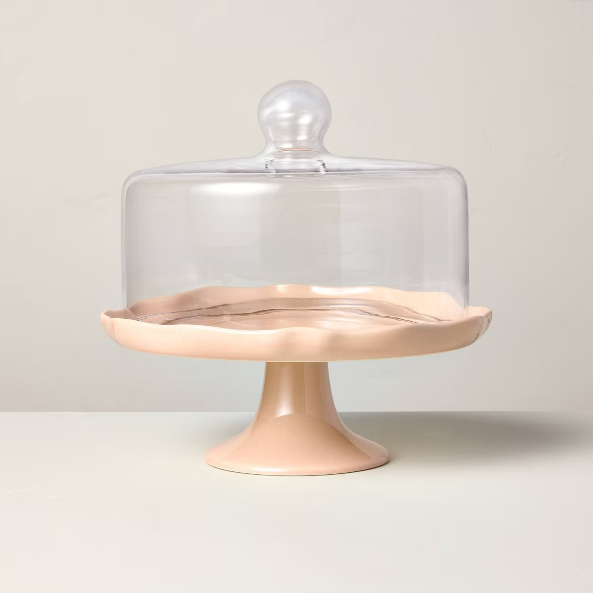 Scalloped Stoneware Covered Dessert Stand Blush - Hearth & Hand™ with Magnolia | Target