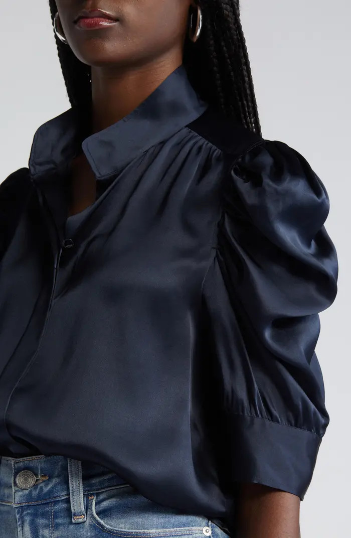 Gillian Three-Quarter Sleeve Silk Button-Up Shirt | Nordstrom