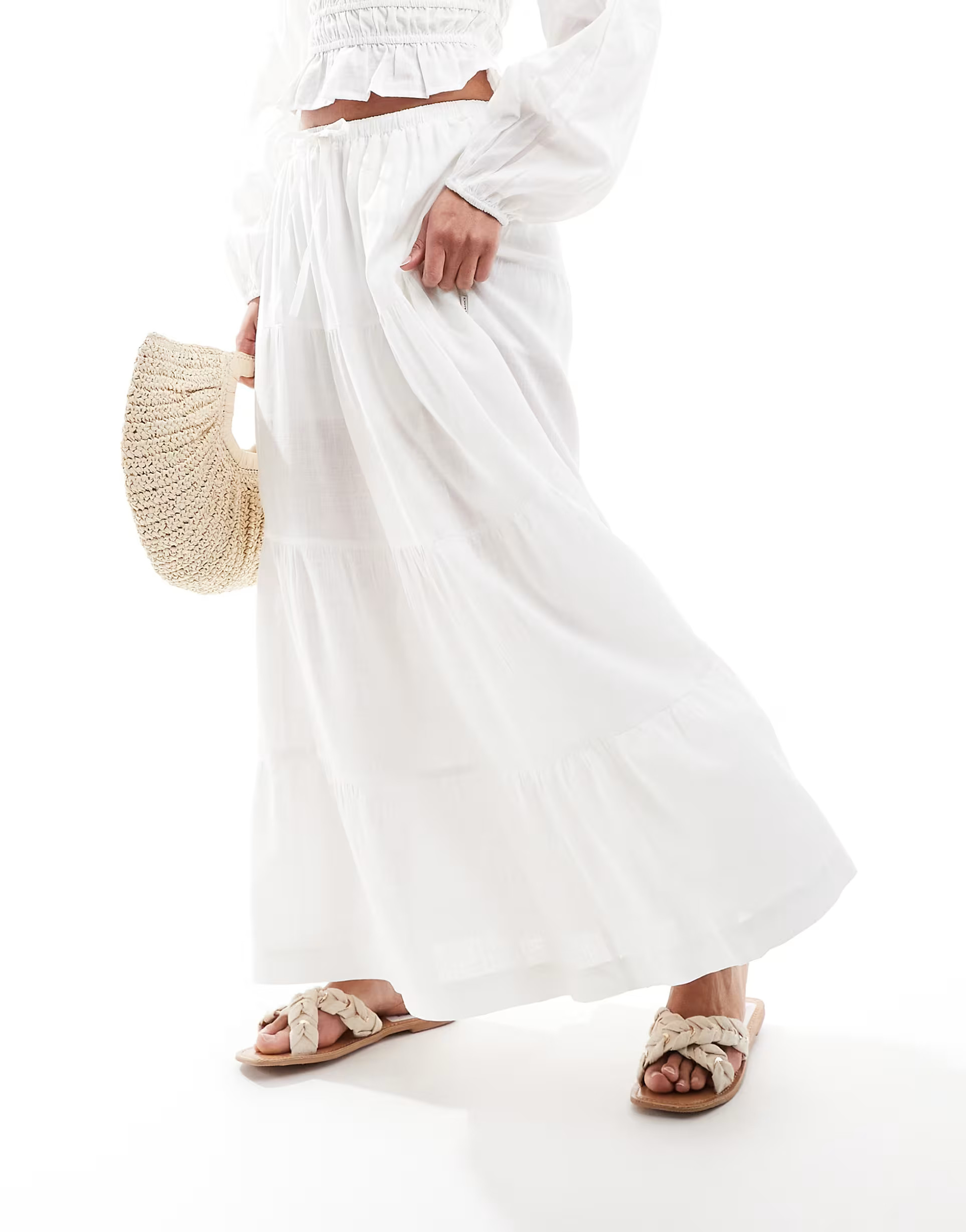 Rhythm classic tiered maxi skirt in white | ASOS (Global)