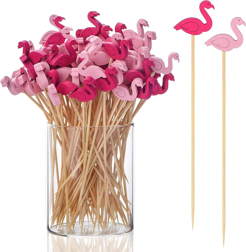 JtmyAota 100 Pack Flamingo Toothpicks for Appetizers, 4.7 Inch Natural Bamboo Cocktail Picks for ... | Amazon (US)