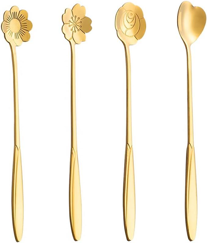 QNCIGER 7-Inch 4 Pcs Flower Spoon Coffee Teaspoon Set, Drink Stirring Spoon for Dessert, Coffee, ... | Amazon (US)
