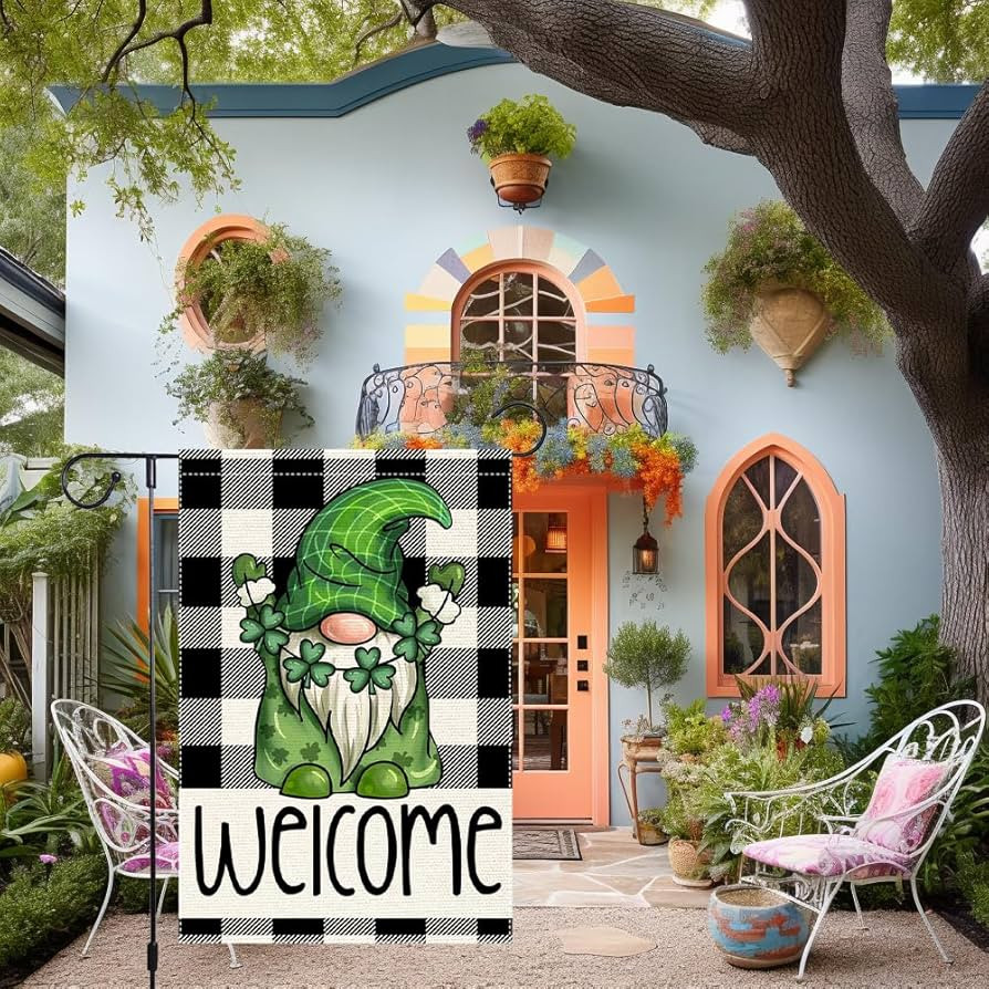 Welcome St Patricks Day Shamrocks Garden Flag 12x18 Inch Double Sided Gnome Flag for Outside Smal... | Amazon (US)