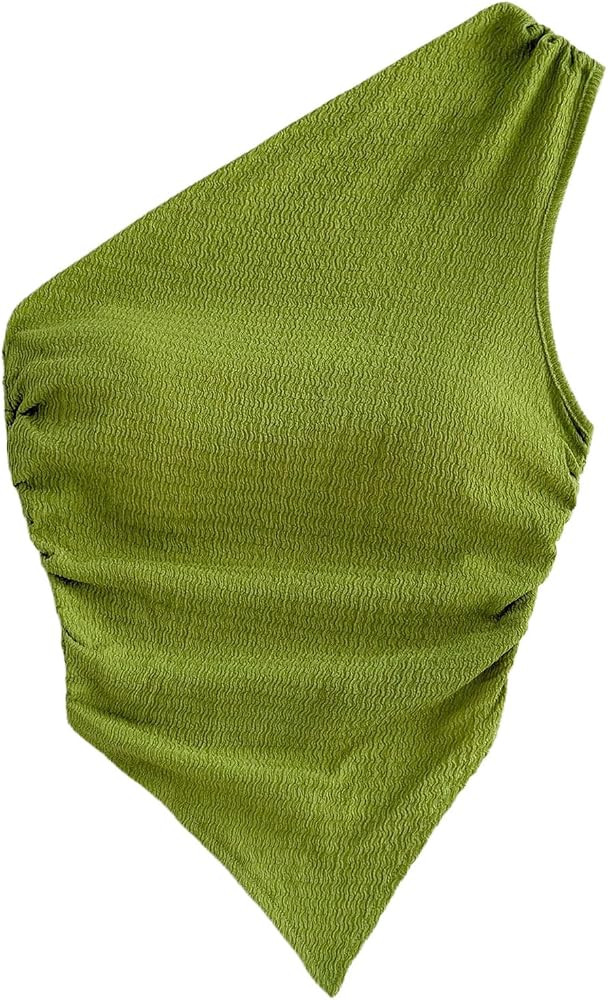 Milumia Women's One Shoulder Tank Tops Summer Ruched Asymmetrical Off The Shoulder Sleeveless Goi... | Amazon (US)
