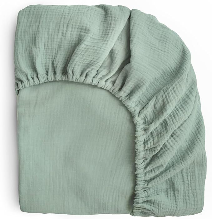 mushie Extra Soft Muslin Fitted Crib Sheet | 192 Thread Count | 28"x 52" (Roman Green) | Amazon (US)