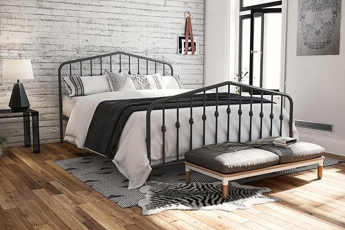 Novogratz Bushwick Metal Bed with Headboard and Footboard | Modern Design | Full Size - Grey | Amazon (US)