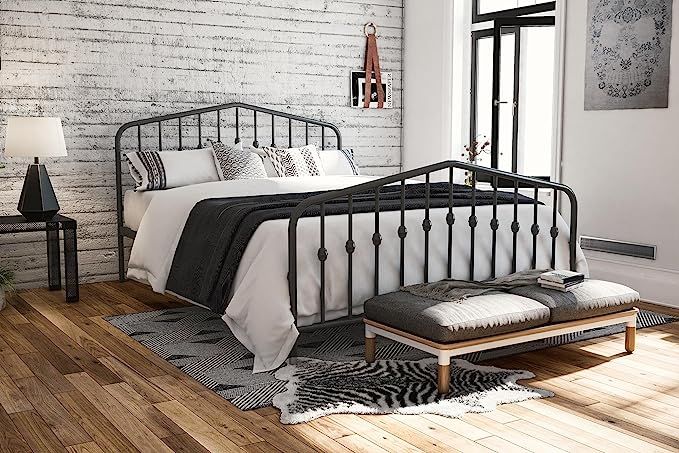 Novogratz Bushwick Metal Bed with Headboard and Footboard | Modern Design | Full Size - Grey | Amazon (US)