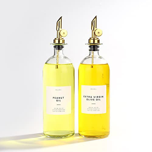 Molimoli Oil and Vinegar Dispenser with Metal Pour Spout, Weighted Pourer, Glass Bottle Dispenser for Kitchen, Olive Oil Cruet, Glass Olive Oil Bottle | 500ml, Set of 2 | Amazon (US)