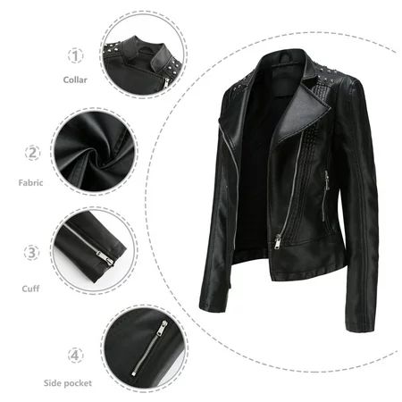 NEGJ Womens Leather Jackets Faux Motorcycle Coat Short Lightweight Pleather Crop Coat | Walmart (US)