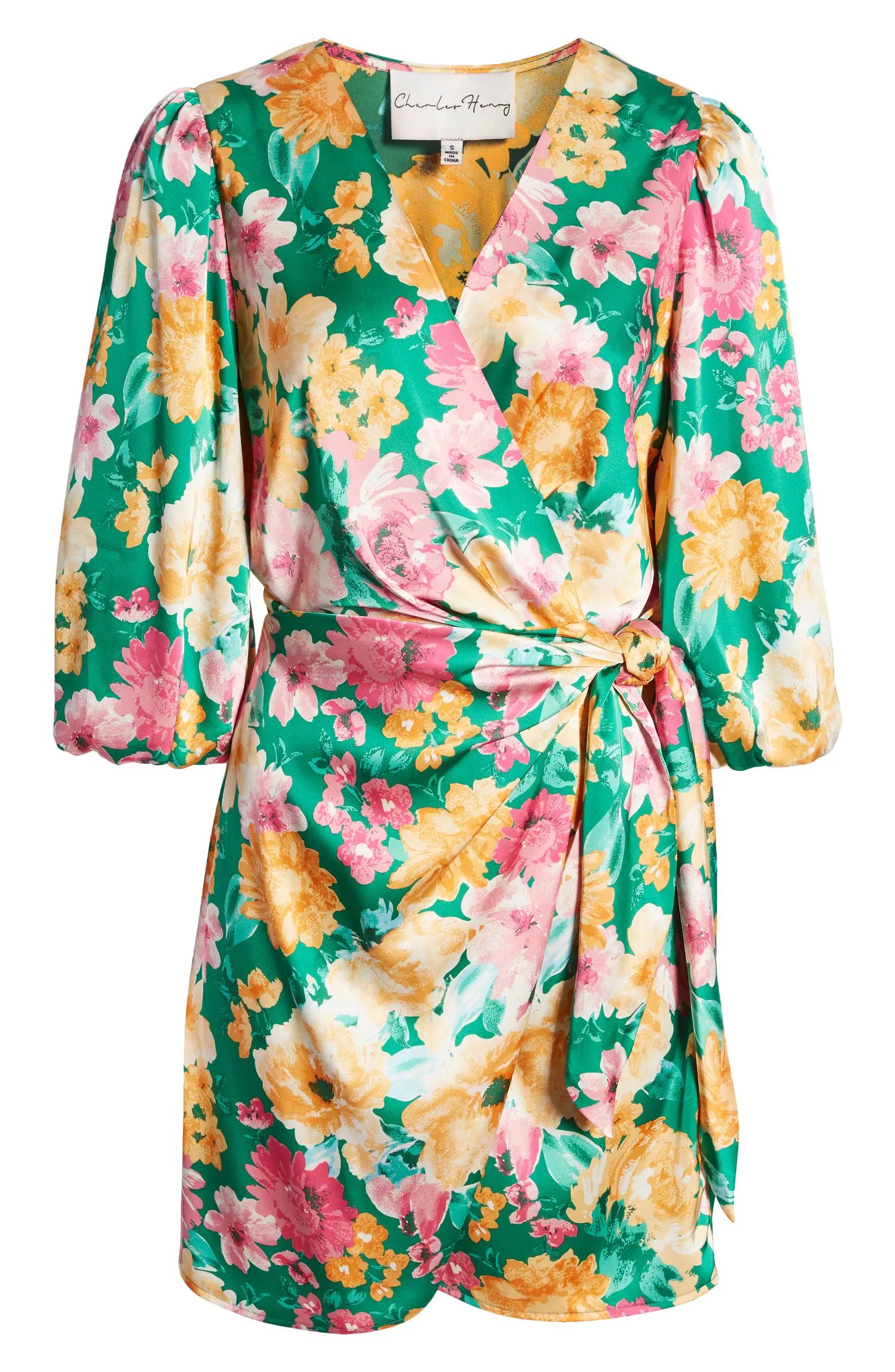 Floral Satin Wrap Minidress | Nordstrom