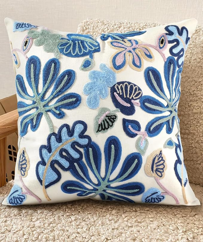 Embroidered Throw Pillow Cover - 18x18 Decorative Pillow Cover with Zipper Aesthetic Cute Design ... | Amazon (US)
