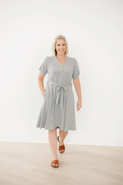 MW Anywhere Ribbed Henley Dress in Gray | Merrick White