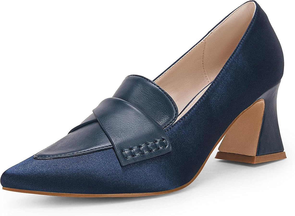 Women's Chunky Block Low Heels Pumps Stitching Retro Work Office Dress Shoes | Amazon (US)